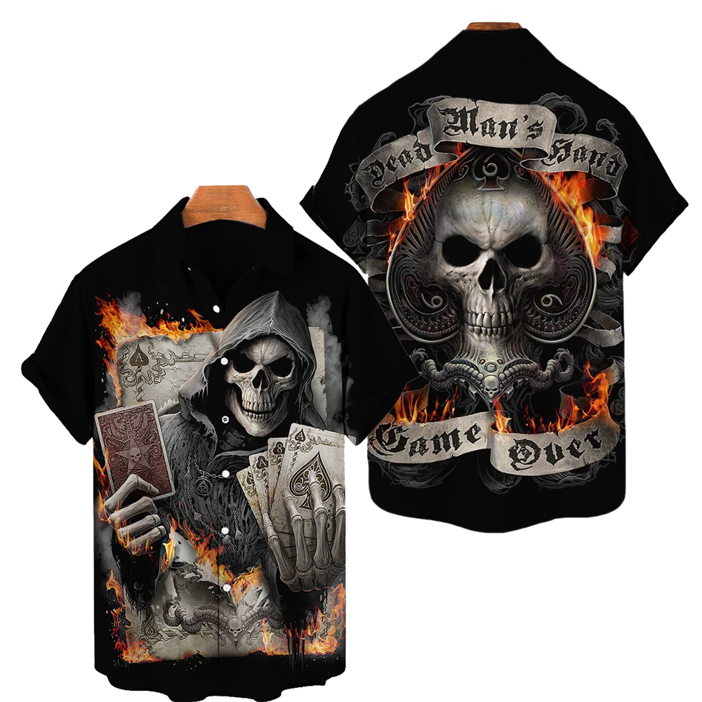 

2022 Summer 3D Printing Men's Hawaiian Shirt Women's Short Sleeve Oversized Skull Character Print Breathable Men's Shirt 5XL