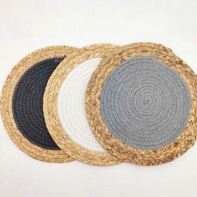 

Handmade Boho Placemats Natural Cotton Burlap Water Straw Woven Combination Mats,Farmhouse Style Placemats,Dining Table Kitchen