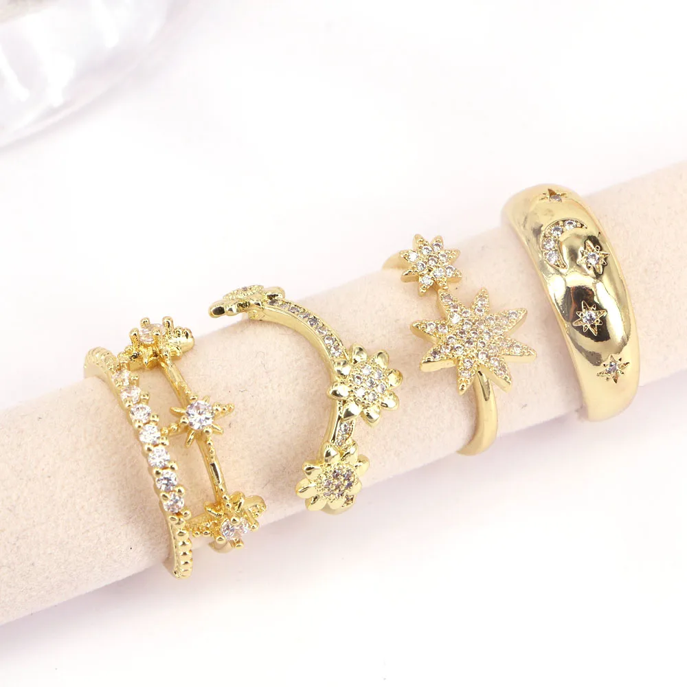 

5 шт., очаровательные золотистые кольца в форме звезды и Луны для женщин и девушек, женские кольца 2022, женские богемные ювелирные изделия с цв...