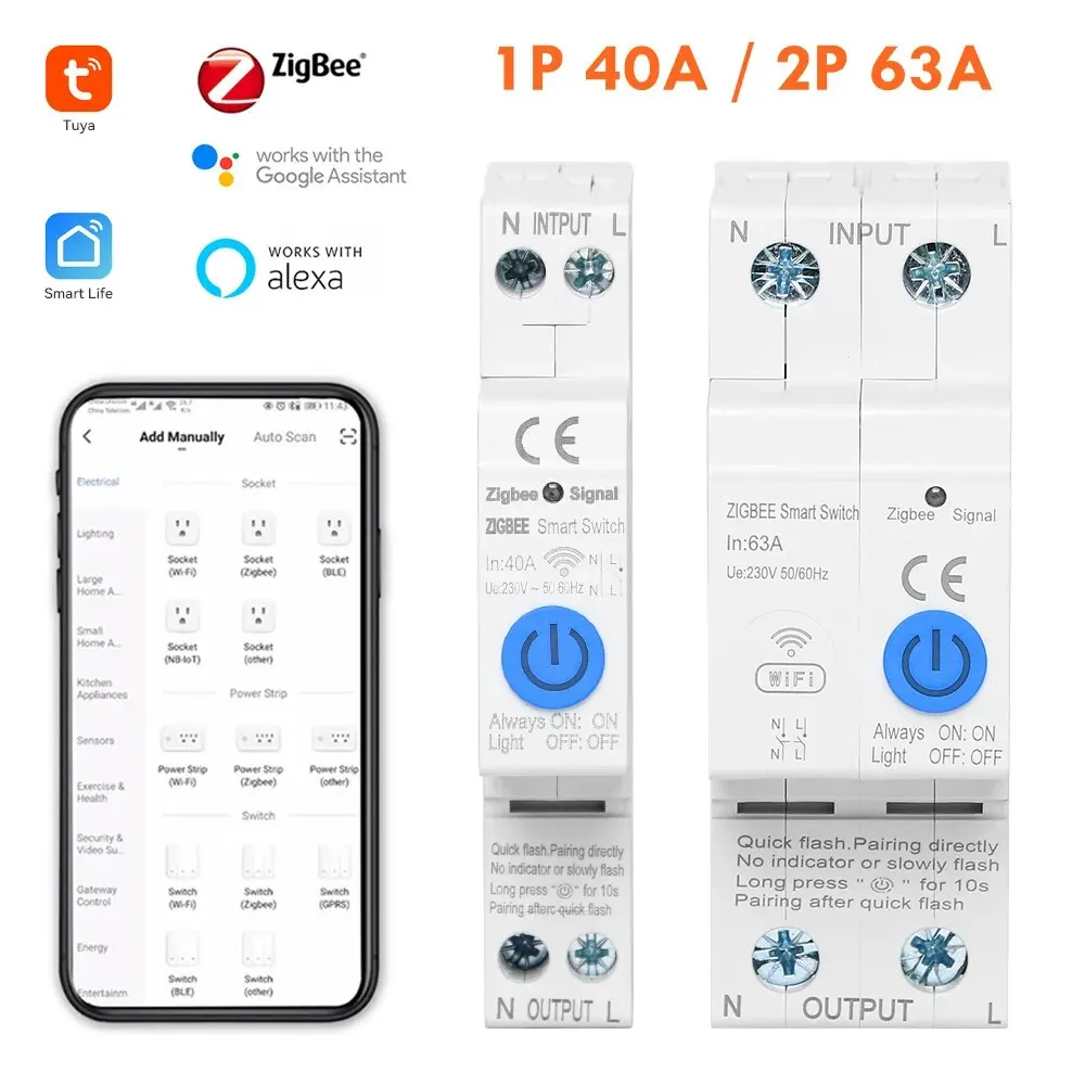 

Din Rail Circuit Breaker Smart Timer Relay Remote Control By APP With Smart Home voice Alexa Home