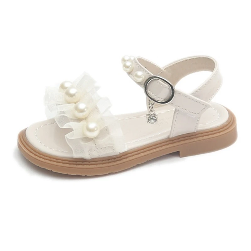 

Kruleepo Lace Pearl Children Girls Sandals Spring Summer Child Kids Infantil PU Leather Rubber Antiskid Sole Slipper Shoes