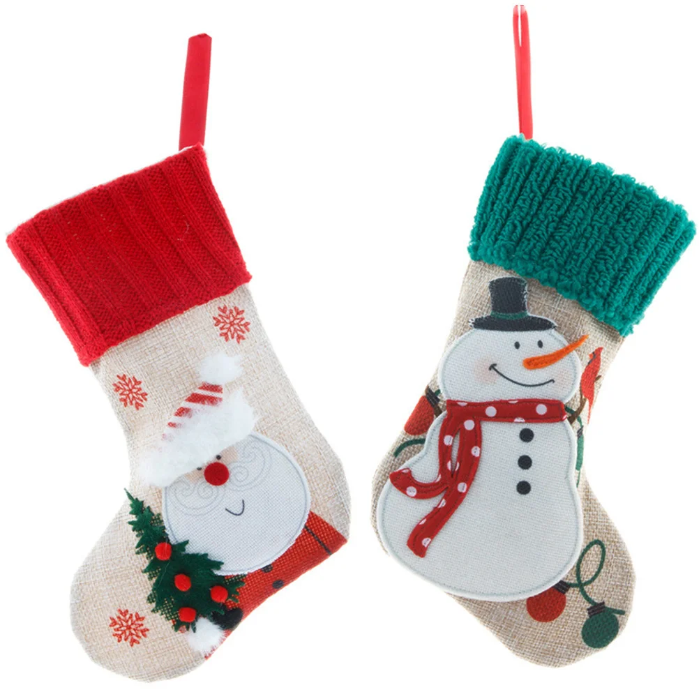 

2 Pcs Christmas Socks Xmas Gift Bag Supplies Trees Hanging Stocking Decoration Ornaments Small
