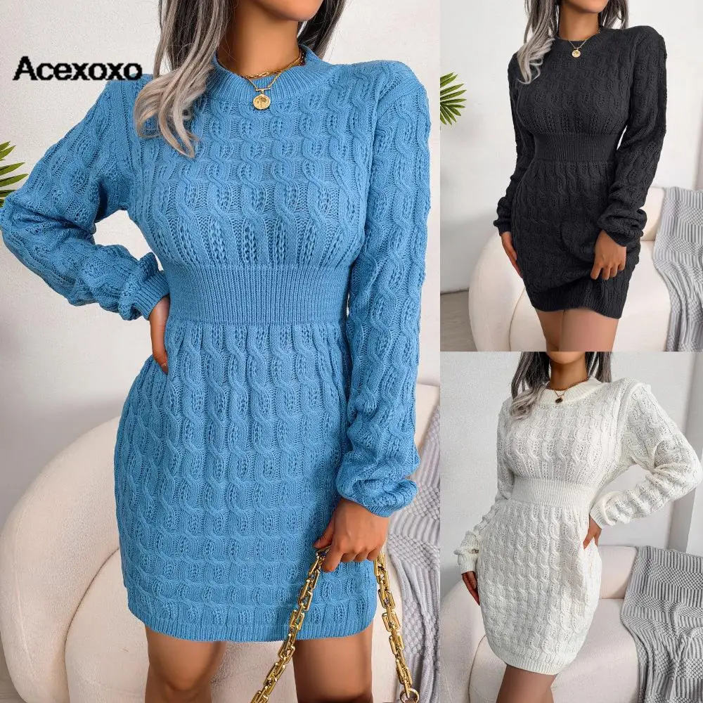 

Europe and the United States autumn and winter casual Fanny pack hip dress bottom sweater dress