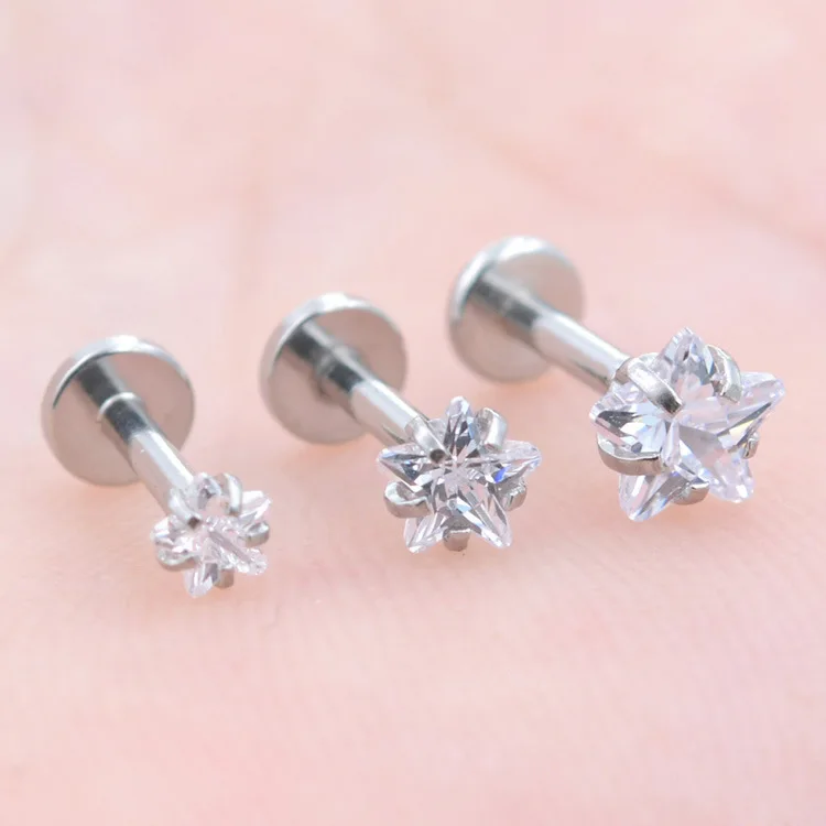 16G Surgical Steel Labret Stars Nose Ring Heart Helix Ear Cartilage Tragus Piercing Earring Flat Back Stud Conch Earlobe Jewelry