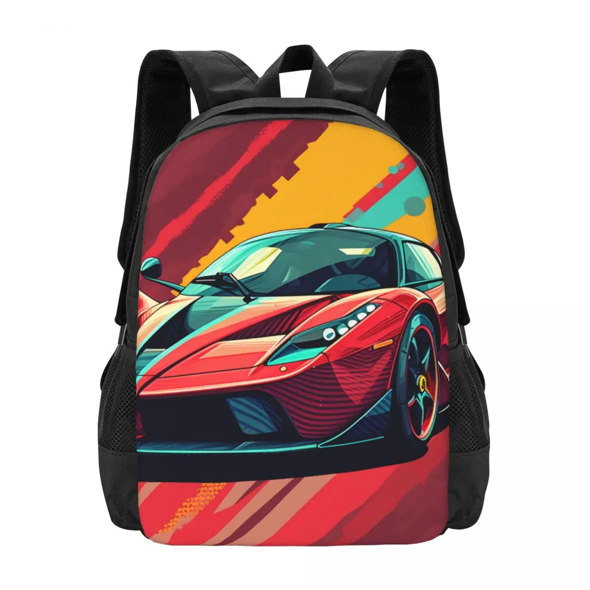 

Passionate Sports Car Backpack Retro Multicolored Cycling Backpacks Student Cool High School Bags High Quality Large Rucksack