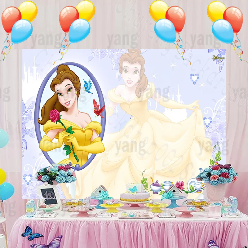 Disney Castle Dreamy Mirror Beauty and the Beast Belle Princess Backdrop Background Happy Birthday Party Baby Shower Banner enlarge