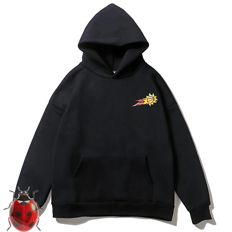 

flame basketball print fleece hoodie
