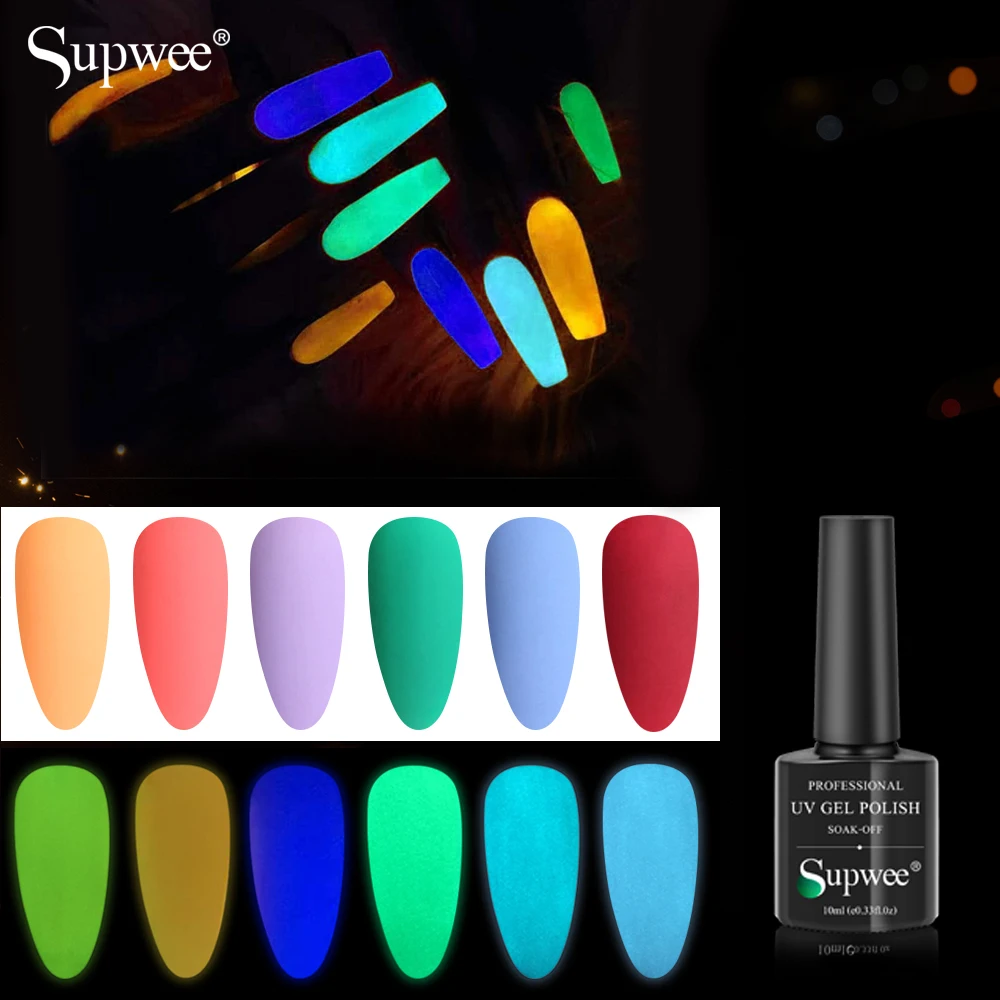 

SUPWEE Luminous Nail Gel Glow In Dark Fluorescent Neon UV LED Semi Permanent Soak Off Gel Varnish Lighting In Night Nail Art