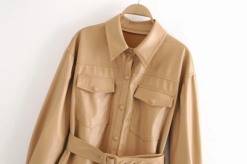 Punk Faux Leather Jacket with Belt Women Fashion Cool Jacket Streetwear Spring Autumn Motorcycle Coat Full Sleeve Solid Colors