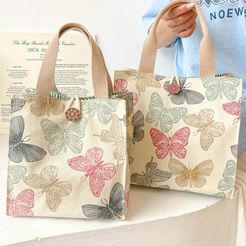 

Lunch HandBag Pink Flower Butterfly Pattern Bag Multi-functional Insulated Thermal Tote Bag Unisex Fashion Elegant Bag