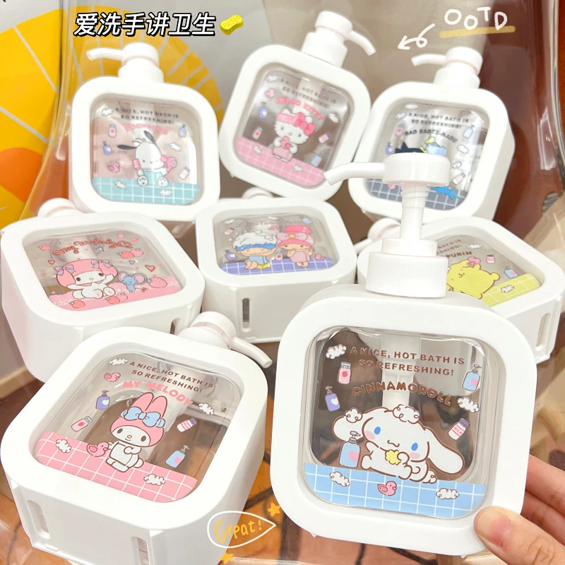 

300ml Sanrioed Cartoon My Melody Kitty Kuromi Cinnamoroll Pochacco Large capacity press type split bottle lotion empty bottle