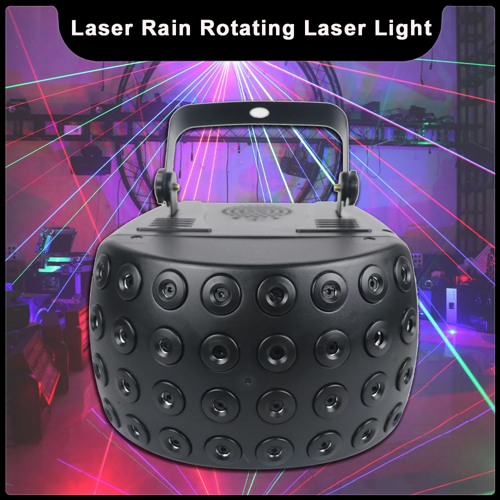 Фото Новый RGB 3IN1 лазерный дождевой светильник вращающийся лазерный дождь DMX512 дискотека DJ бар КТВ вечеринка фестиваль свадьба сценический эффект освещения №1