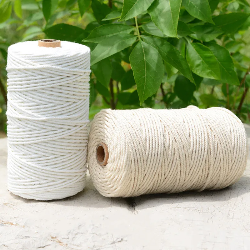 50/100/200/400M Natural Beige/White Cotton Twisted Rope 1/2/3/4mm Macrame Cotton Cord Twine String DIY Craft Knitting Decoration