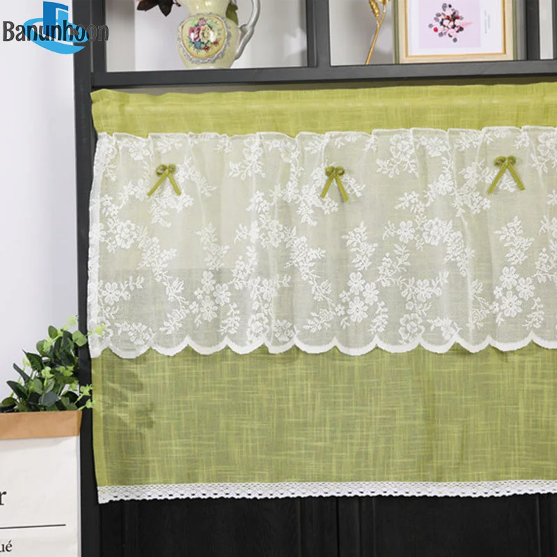 Американская пасторальная зеленая половинная занавеска из хлопка и льна для