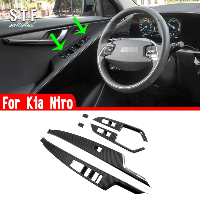 

Carbon Fiber Style Interior Buttons Panel Windows Control Cover Trim For Kia Niro 2022 2023 Car Accessories Stickers