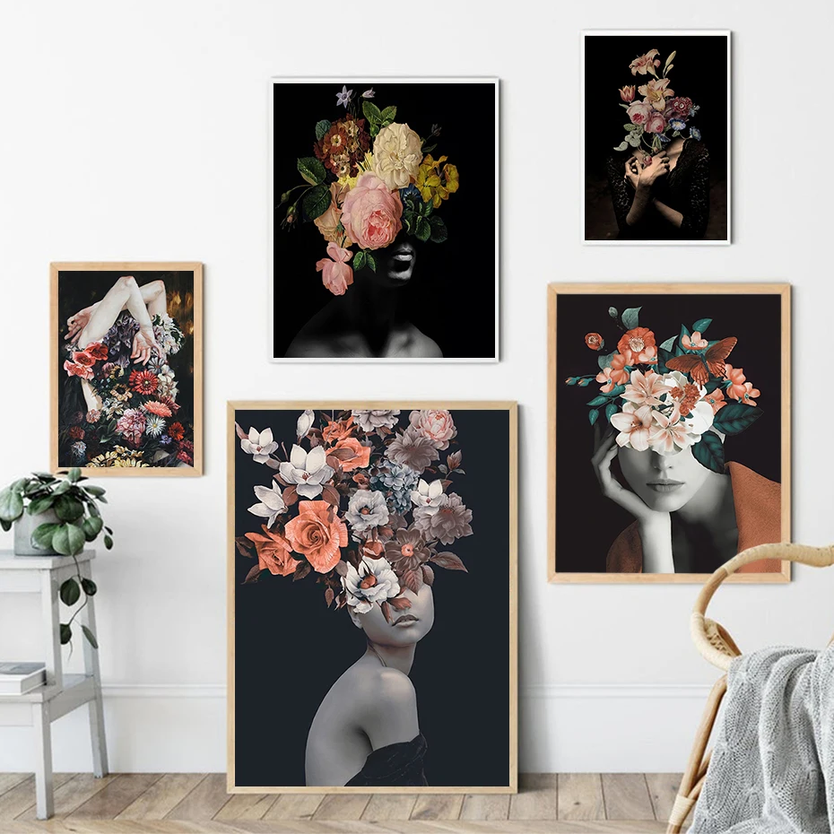 

Abstract Flower and Woman Art Prints Canvas Painting Nordic Corridor Home Decor Sofa Wall Picture Vintage Poster for Living Room