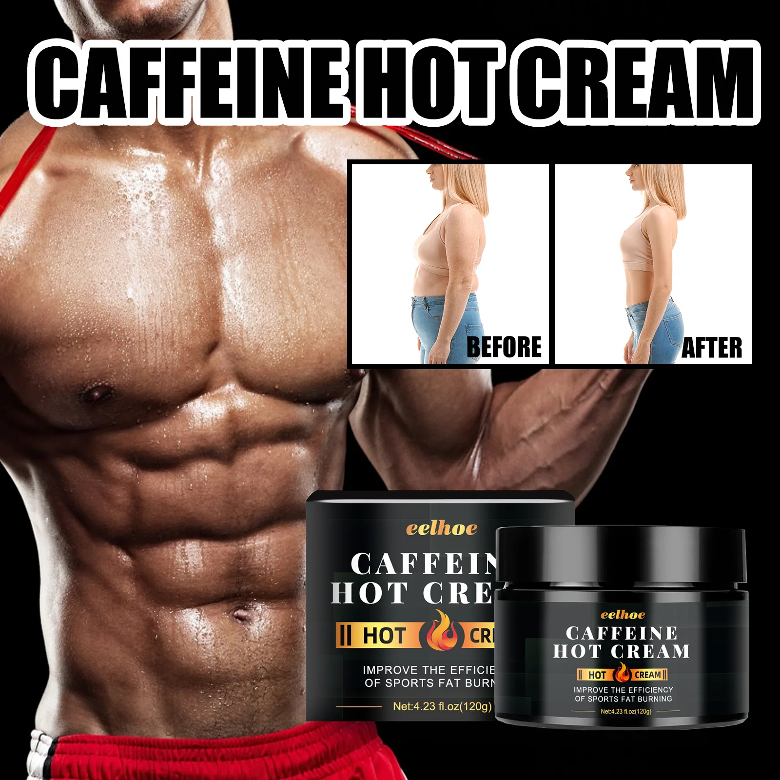 EELHOE Caffeine Hot Cream 120g Fitness Cream Fat Burning Slimming Cream Easy to Absorb Fat Burning Cream