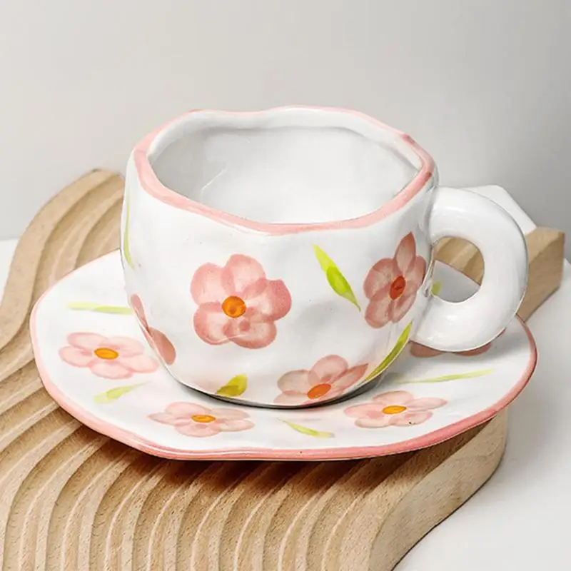 Симпатичная кружка с цветами Расписанная вручную неправильной формы и наборы