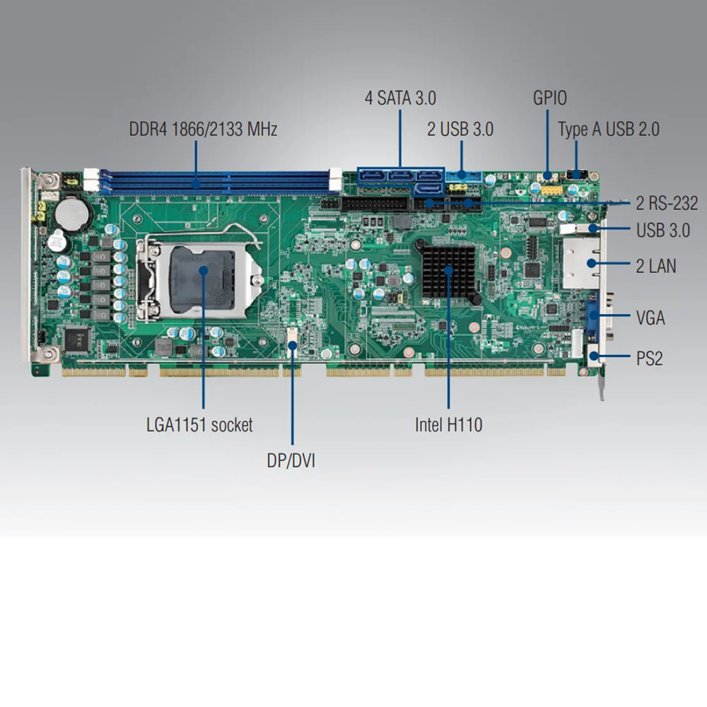 Фото Промышленная системная плата Advantech PCE 5029 LGA1151 для процессоров 6-го и 7-го поколений, DDR4 32 ГБ, Core i7/i5/i3 №3