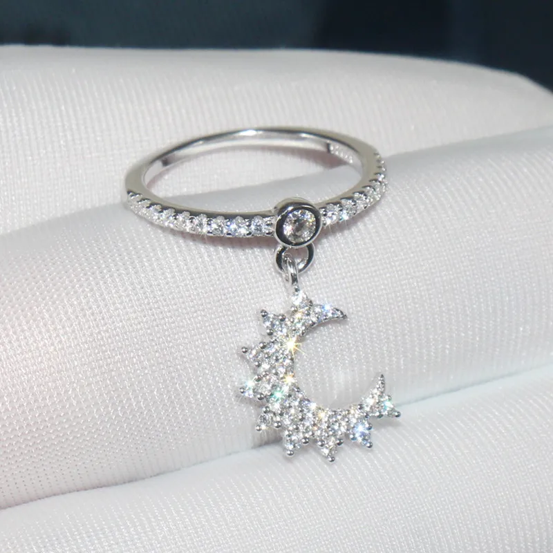 

Женское кольцо из стерлингового серебра, кольцо с кристаллом в виде Луны и бриллиантов, хипстерское кольцо на указательный палец, изящная л...