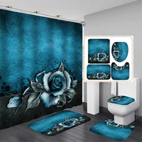 4 piece bathroom set with shower curtain and rugs blue rose shower curtains waterproof bath decor anti slip toilet cover mat set