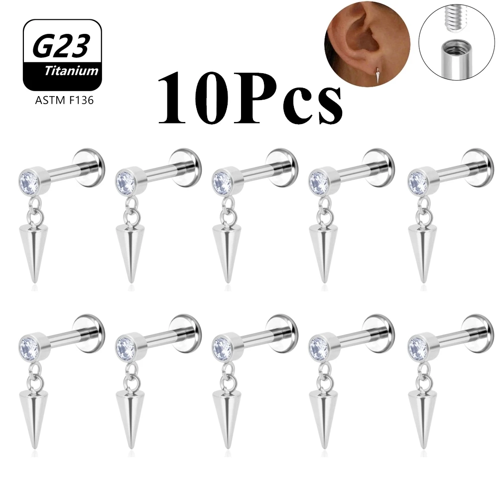 

10PCS Wholesale G23 Titanium Spike Earrings Internally Threaded Septum Body Cartilage Daith Conch Studs Women Jewelry Accessorie