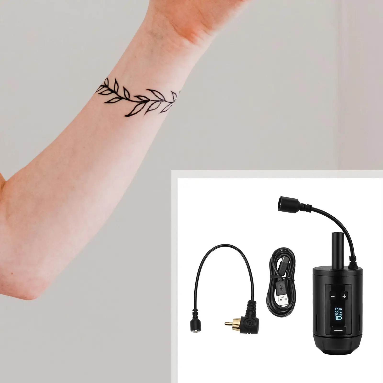 Tattoo Power Supply Grip, 4‐12V LED Digital Display Tattoo Charger Power Handle, Tattoo Battery Grip, for RCA Interface Motor