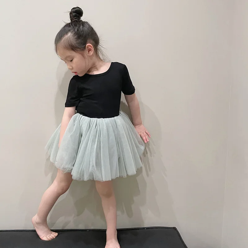 

Children Clothing 2022 Summer New Girls Stretch Knit Backless Dress Short Sleeve Ballerina Princess Dress