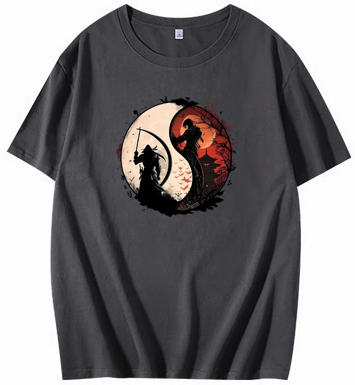 

New Samurai Men's T-Shirt Tai Chi Anime Samurai Print Women's Cotton Casual Retro Yin Yang Popular Fit Martial Arts Tee