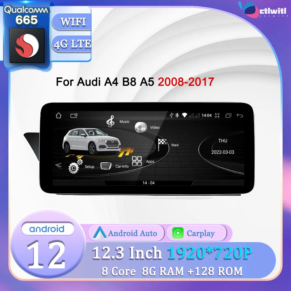 

12.3' Android Head Unit For Audi A4 B8 A5 2008-2017 Auto Touch Screen Video Player Stereo Radio Navigation Car GPS Multimedia