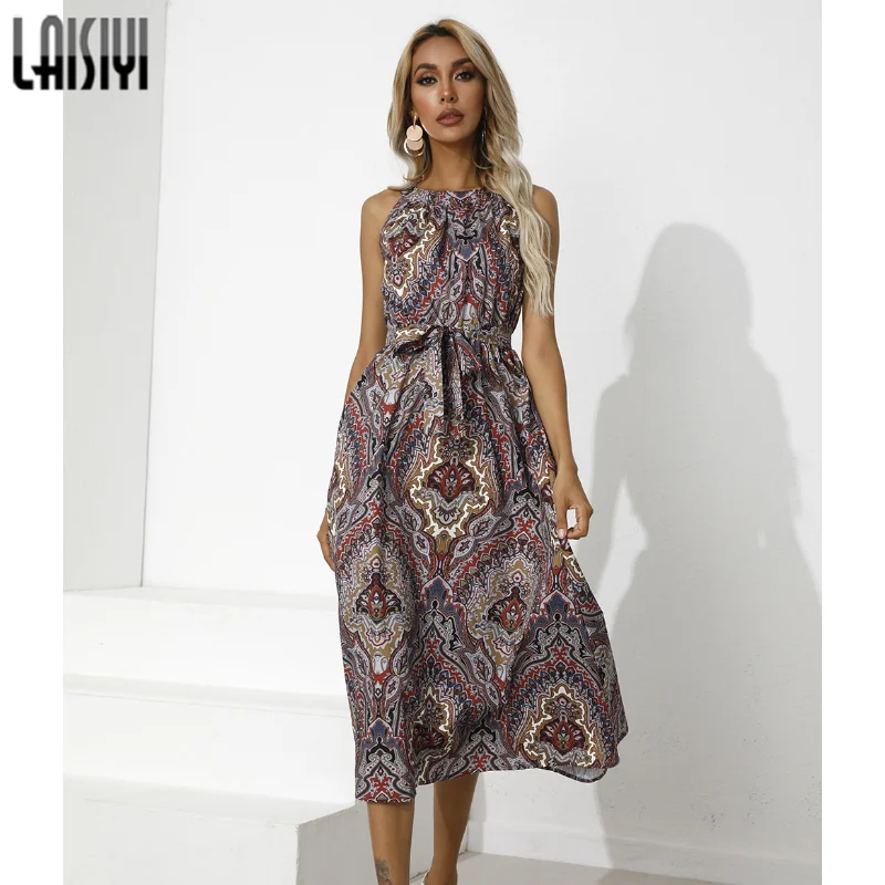 

Женское платье-макси на завязках, с высокой талией