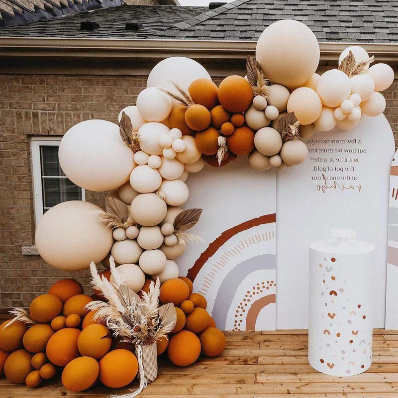 

119pcs Morandi Orange Balloon Garland Arch Kit Apricot Khaki Balloons Rustic Wedding Decoration Birthday Party Decor Baby Shower