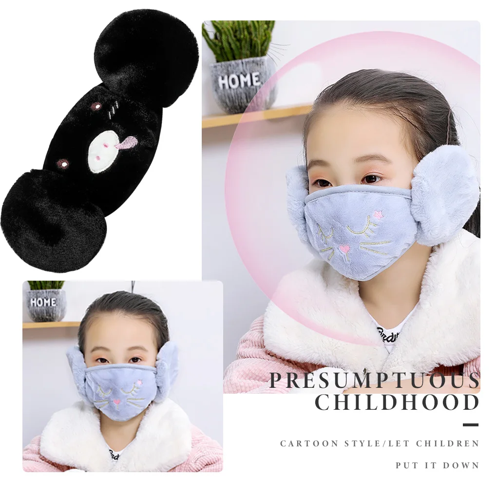 2-in-1 Children Warm Mask Face Ear Cover Skiing Cycling Windproof Kids Mouth Mask Earmuff images - 6