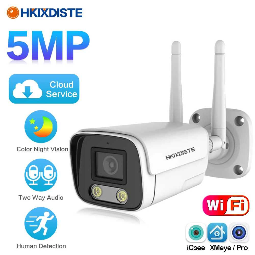 

5MP WIFI IP Outdoor Camera 3MP AI Human Detection Full Color Night Vision Dual Light Source CCTV Video Security Camera P2P Icsee