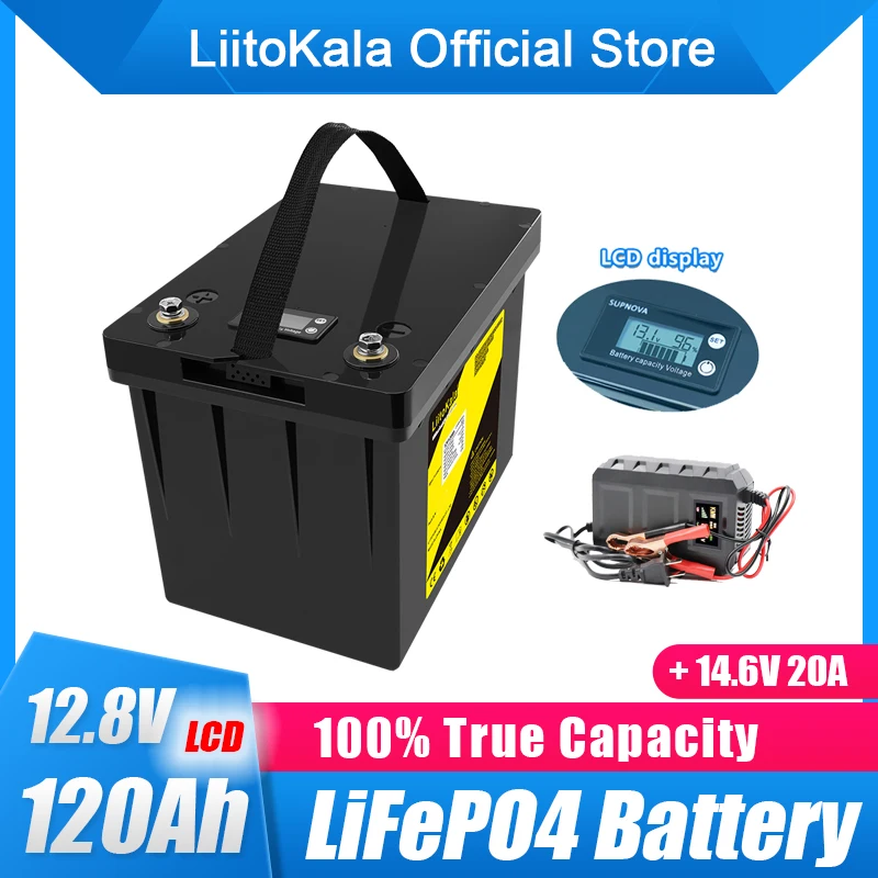 

LiitoKala 12.8v 120AH lifepo4 battery with 100A BMS for go cart UPS Household appliances Inverter +14.6V 20A