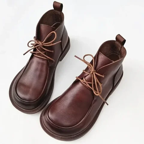 Женские сапоги с широким носком из натуральной кожи, цвет черный/коричневый