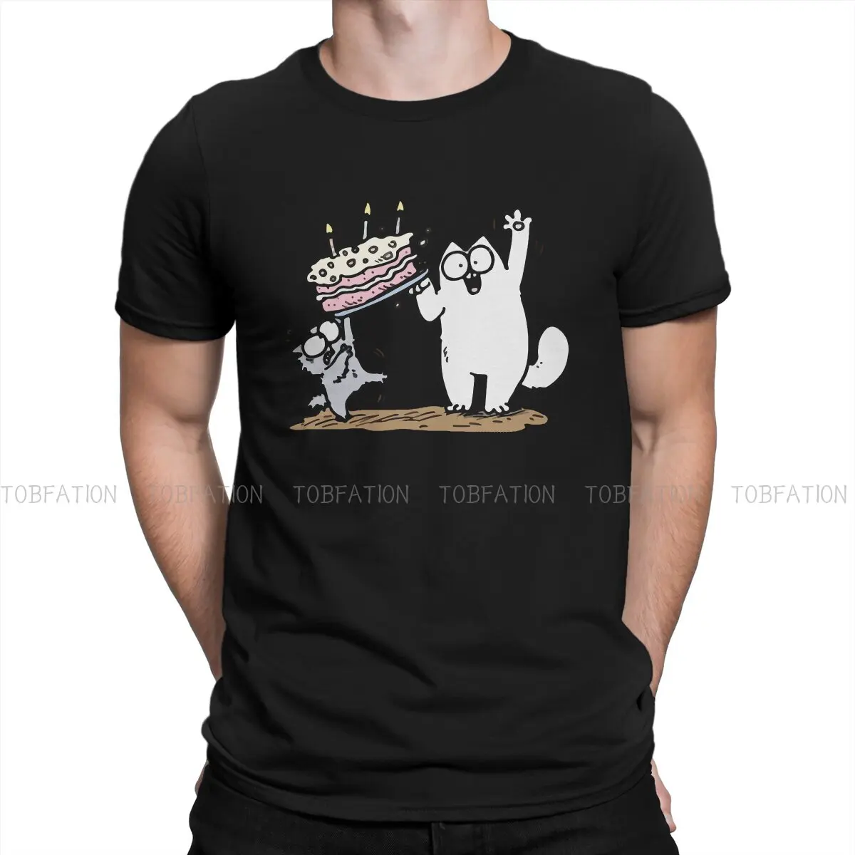 

The Birthday Cake Hipster TShirts Simon's Cat Freedom and Humor Whimsy Men Style Fabric Streetwear T Shirt O Neck