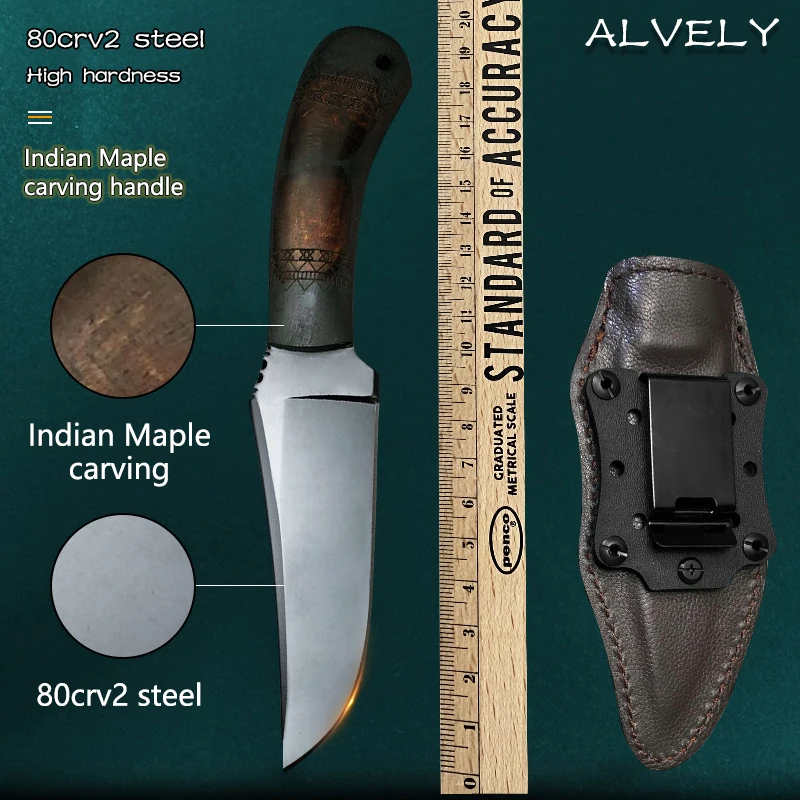 Hot fixed blade knife stone wash 80crv2 blade black maple handle hunting camp survival tactics straight knife outdoor EDC tool