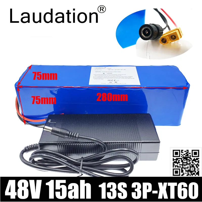 

Laudation Lithium Battery 48v 15ah Electric Bike Battery 21700 Battery Pack Built-in 25A BMS For 250W 500W Electric Bicycles