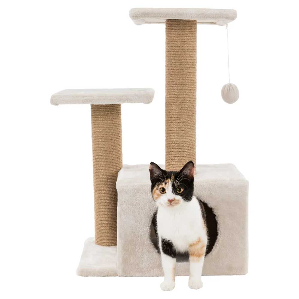 

3-Level 28" Cat Tree with Scratching Posts & Condo, Light Gray-Greige Cat Scratch Ramp,Cute Cat Scratching Post