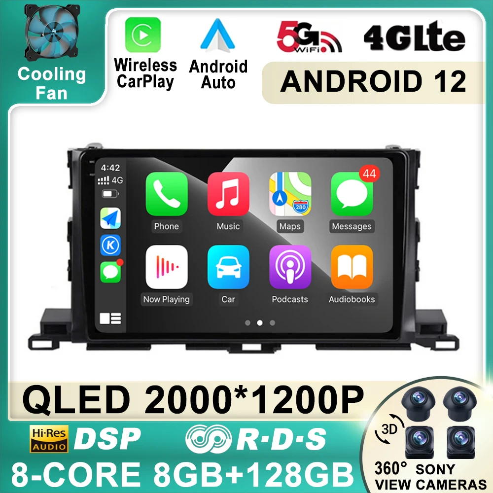 

Android 12 для Toyota Highlander Kluger 3 XU50 2013 - 2019 Автомобильный мультимедийный HIFI Головной блок WiFi GPS радио HDMI 4G LTE DSP DVD