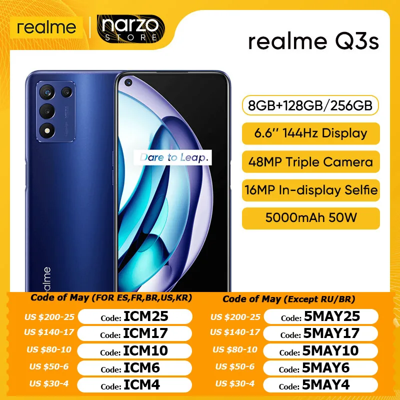 realme q3s 5g snapdragon 778g 8gb 128gb 6 6 144hz display 5000mah battery 30w 48mp triple cameras smartphone free global shipping