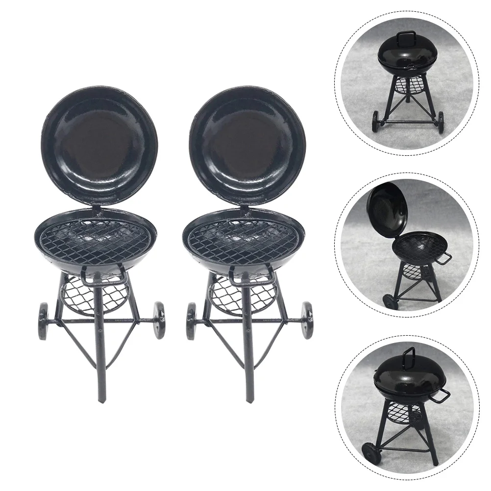 

2 Pcs Miniature Furniture Grill Circular Oven House Toy Decorations Pretend Play Child Dolls houses