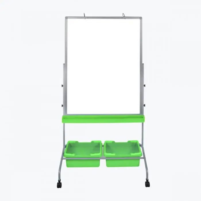 Double-sided Classroom Chart Whiteboard Stand with Storage Bins