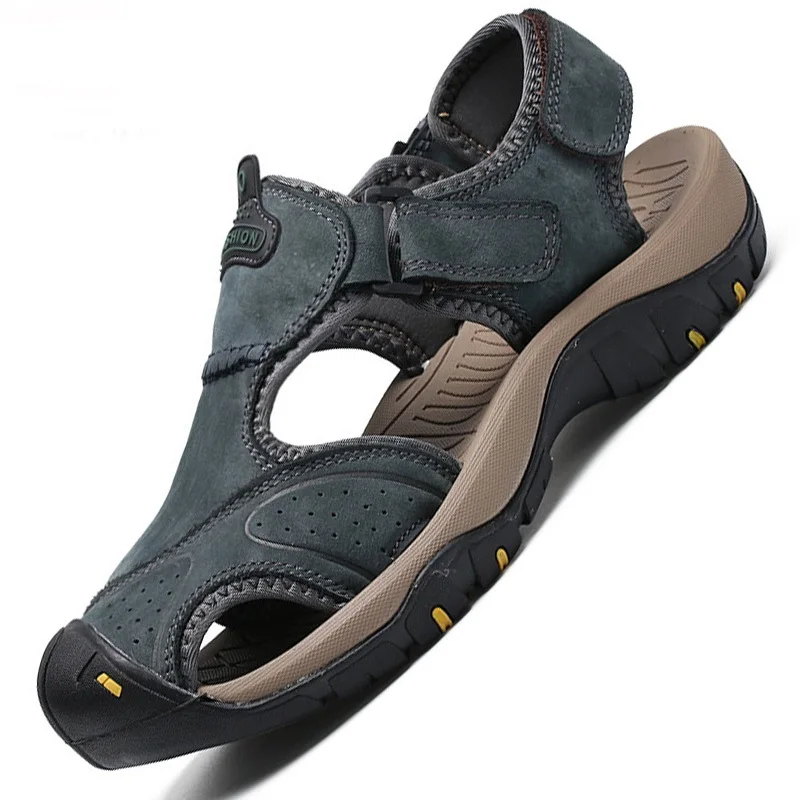 

2022 New Summer Sandals Genuine Leather Soft Breathable Shoes Beach Roman Brand Sandals Leath Fashion Men Sandals Large Size