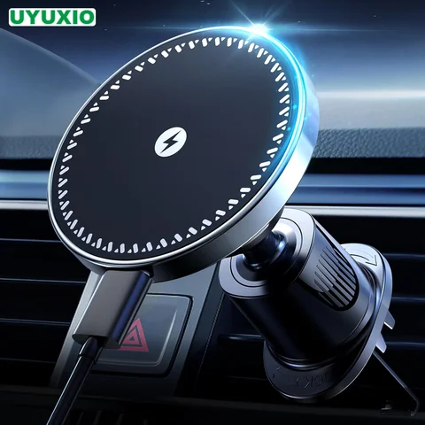 UYUXIO сильное магнитное беспроводное автомобильное зарядное устройство для телефона, адаптер 15 Вт, автомобильный держатель для телефона с вентиляционным отверстием для iPhone 16 15 14 13 Pro Max Plus 12