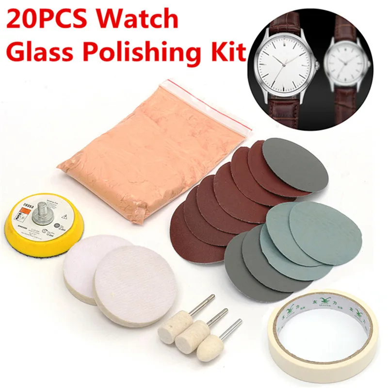 

20Pcs/Set Watch Glass Polishing Kit Cerium Oxide Powder And Wheel 50mm Backing Polishing Pad For Glass Cleaning Scratch Removal