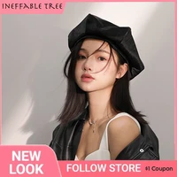 big size pu leather berets high quality pure color plain female hats for women 2022 casual personality elegant women hat gorros