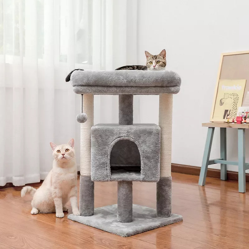 Stable Cat Tree with Sisal Posts Cat Tower Roomy Condo Large Comfortable Perch with Dangling Ball for Small and Medium Cats