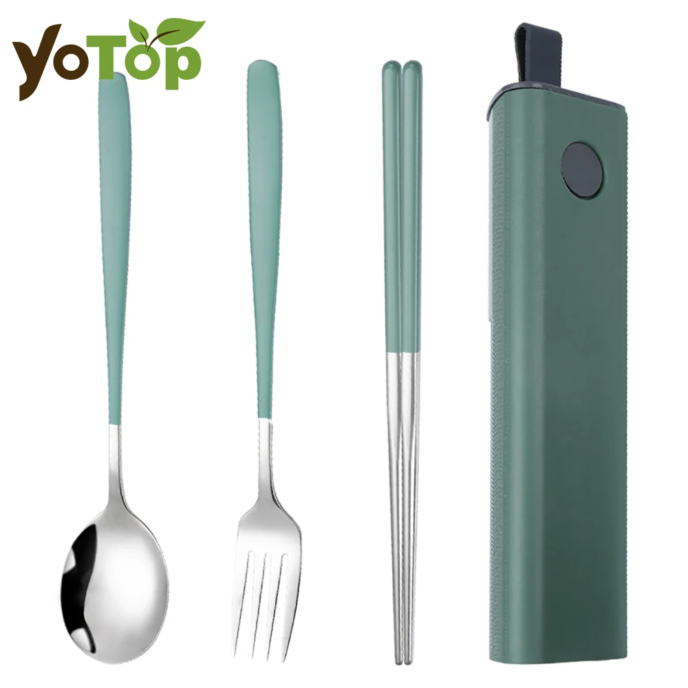 

3Pcs Colorful Dinnerware Set 304 Stainless Steel Cutlery Set Kitchen Portable Tableware Set Chopsticks Fork Spoon Dinner Set